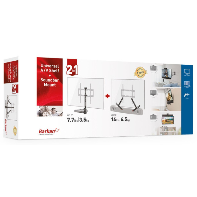 Półka AV pod telewizor 2 w 1 z mocowaniem na soundbar na uchwycie vesa