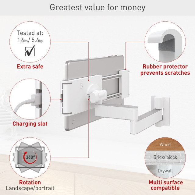 Uchwyt ścienny obrotowy do tabletu 7-12" z regulacją pozycji