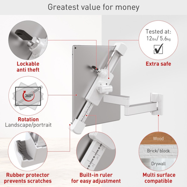 Uchwyt ścienny obrotowy do tabletu 7-14" z blokadą i regulacją pozycji