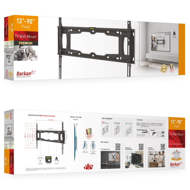 Uchwyt ścienny slim do telewizora 13-90" 60kg z wbudowaną poziomicą