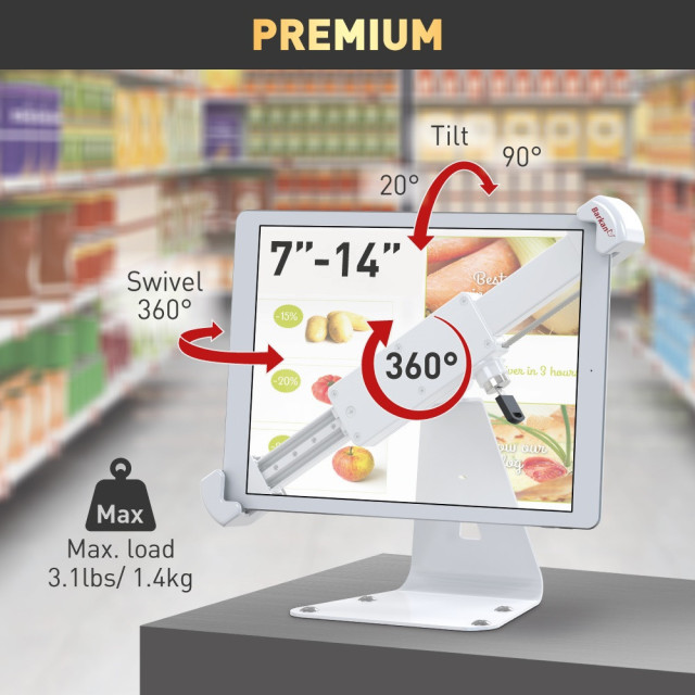 Uchwyt biurkowy obrotowy do tabletu 7-14" z blokadą