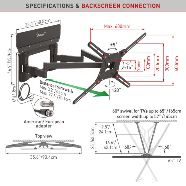 Barkan VTM464L – uchwyt TV z anteną HDTV 13–90″