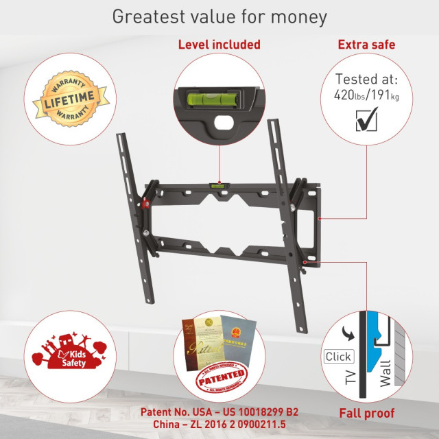 Uchwyt ścienny uchylny z blokadą slim do telewizora 13-65" 50kg z wbudowaną poziomicą