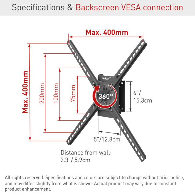 Uchwyt ścienny obrotowy do telewizora 13-65" 36kg