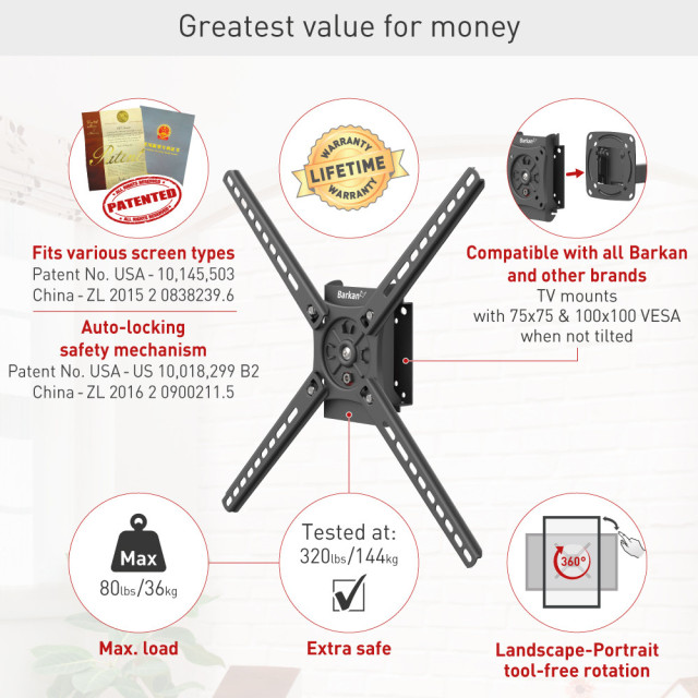 Uchwyt ścienny obrotowy do telewizora 13-65" 36kg