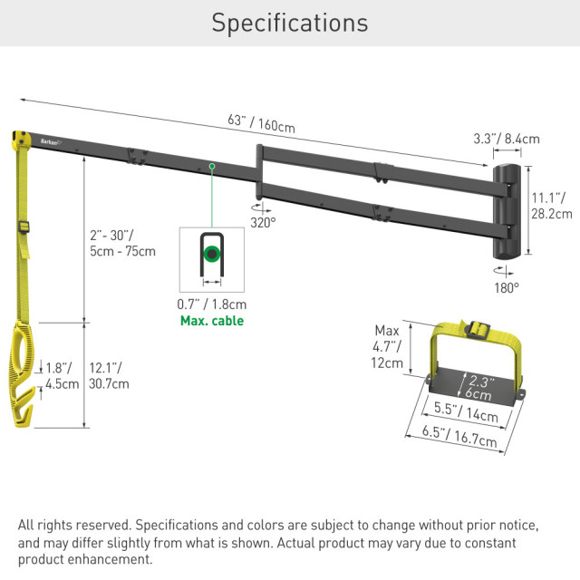 Wysięgnik ścienny składany 160cm do kabla ładowarki samochodowej