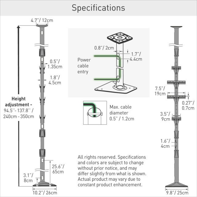 Słupek montażowy rozporowy 240-350cm do ładowarki samochodowej