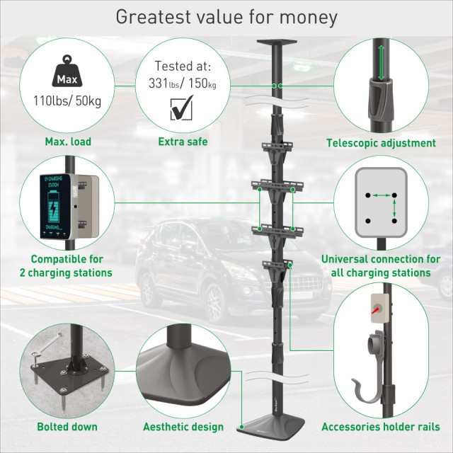 Słupek montażowy rozporowy 240-350cm do ładowarki samochodowej