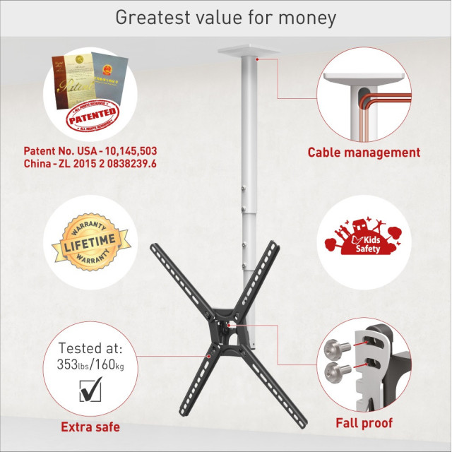 Uchwyt sufitowy regulowany do telewizora 13-65" 40kg