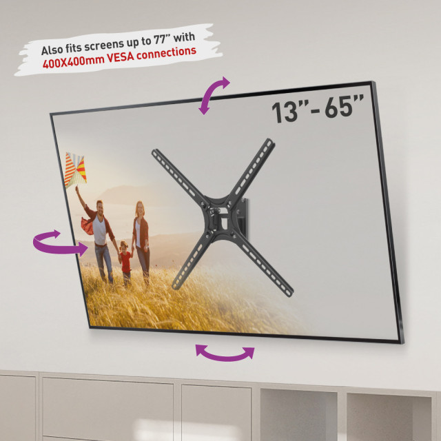 Uchwyt ścienny obrotowy/uchylny do telewizora 13-65" 40kg