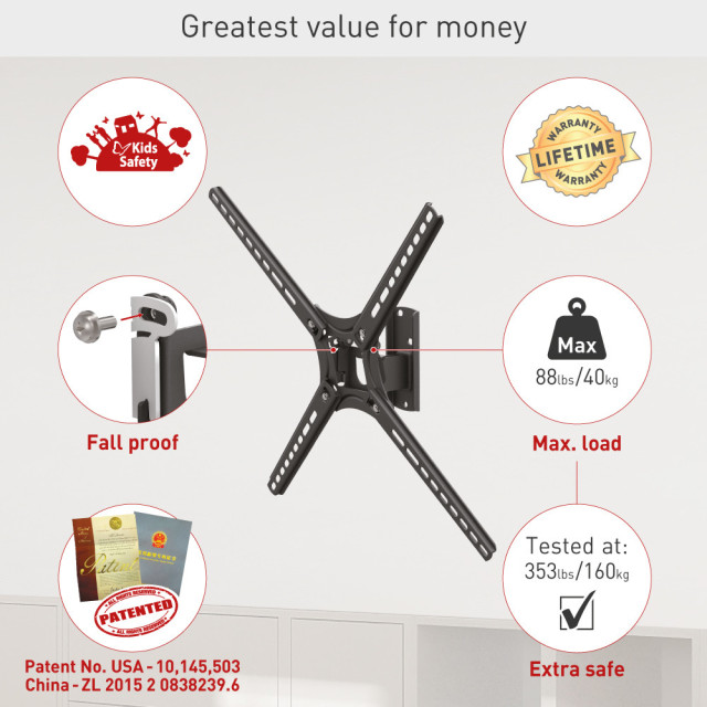 Uchwyt ścienny obrotowy/uchylny do telewizora 13-65" 40kg