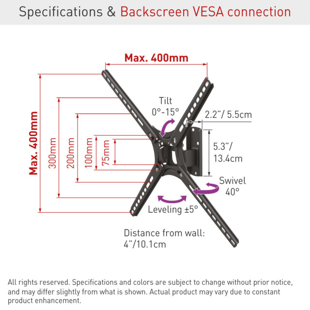 Barkan BM320 – uchwyt TV 13–65 cali, 40 kg, VESA 400x400