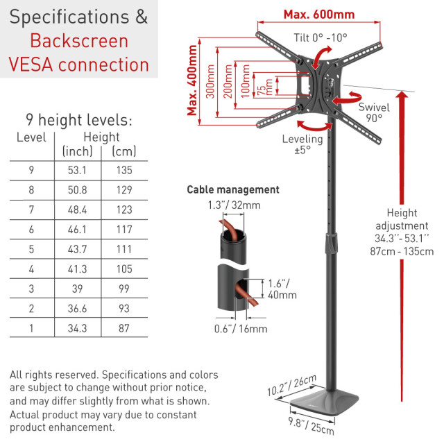 Stojak podłogowy regulowany do telewizora 13-86" 56kg przykręcany do podłogi