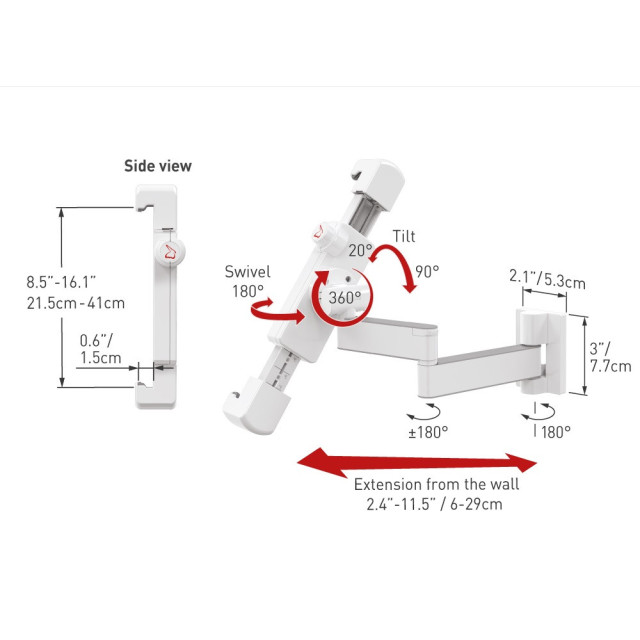 Uchwyt ścienny obrotowy do tabletu 7-14" z regulacją pozycji