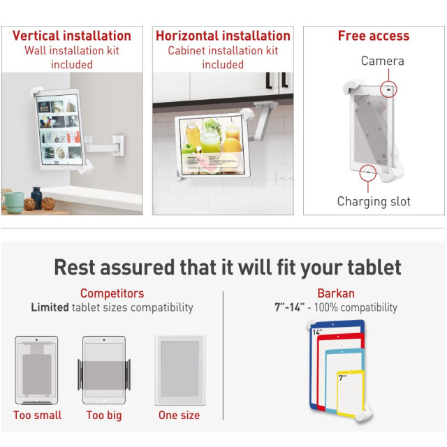 Uchwyt ścienny obrotowy do tabletu 7-14" z regulacją pozycji