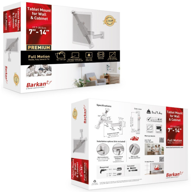 Uchwyt ścienny obrotowy do tabletu 7-14" z regulacją pozycji