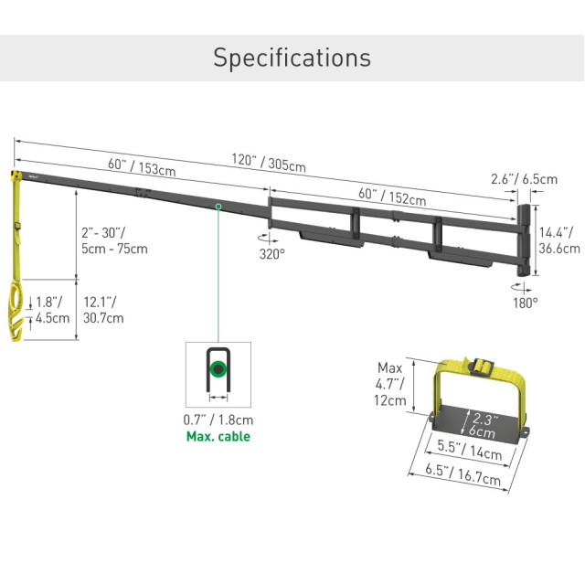Wysięgnik ścienny składany 305cm do kabla ładowarki samochodowej