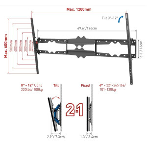 Barkan BM510 Uchwyt TV 55-115" Uchylny 2w1 120kg