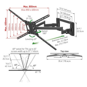 Barkan BM564L – uchwyt TV Full Motion 55–100 cali