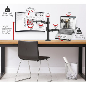 Barkan M141LT uchwyt obrotowy do monitora 13-34" i laptopa do 21" biurkowy czarny