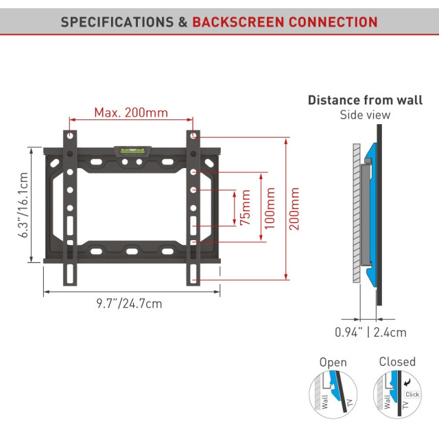 Uchwyt ścienny slim do TV 13-43" 40 kg