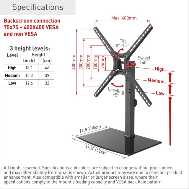 Podstawa skrętna pod monitor/telewizor 13-65" 36kg