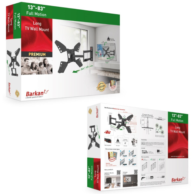 Uchwyt ścienny obrotowy/uchylny do telewizora 13-83" 50kg