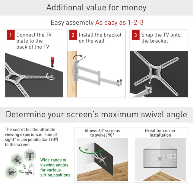 Uchwyt ścienny obrotowy/uchylny do telewizora 13-65" 36kg