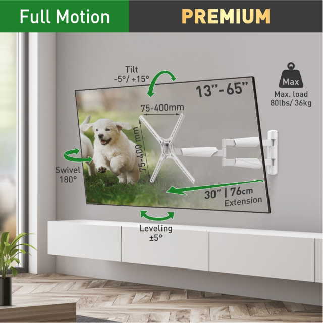 Barkan BM343XLW – biały uchwyt TV Full Motion 13–65″