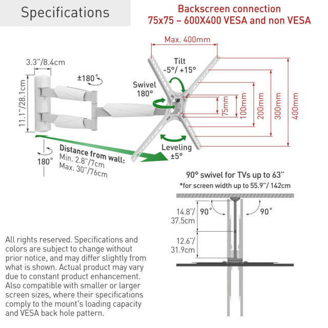 Barkan BM343XLW biały uchwyt TV 13-65" 36 kg