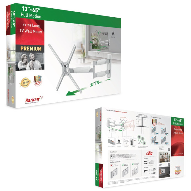 Barkan BM343XLW – biały uchwyt TV Full Motion 13–65″