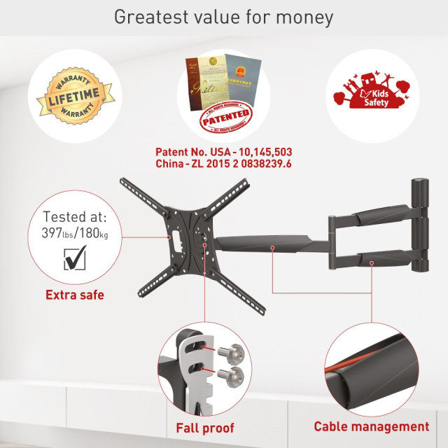 Uchwyt ścienny obrotowy/uchylny do telewizora 13-86" 60kg