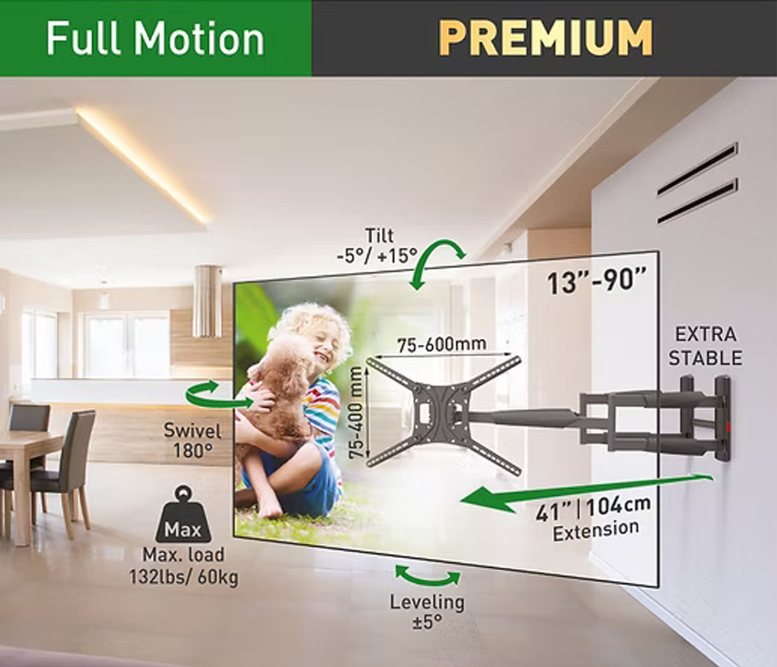 Nowa era oglądania: Uchwyty Full Motion Barkan o ekstremalnie długim zasięgu